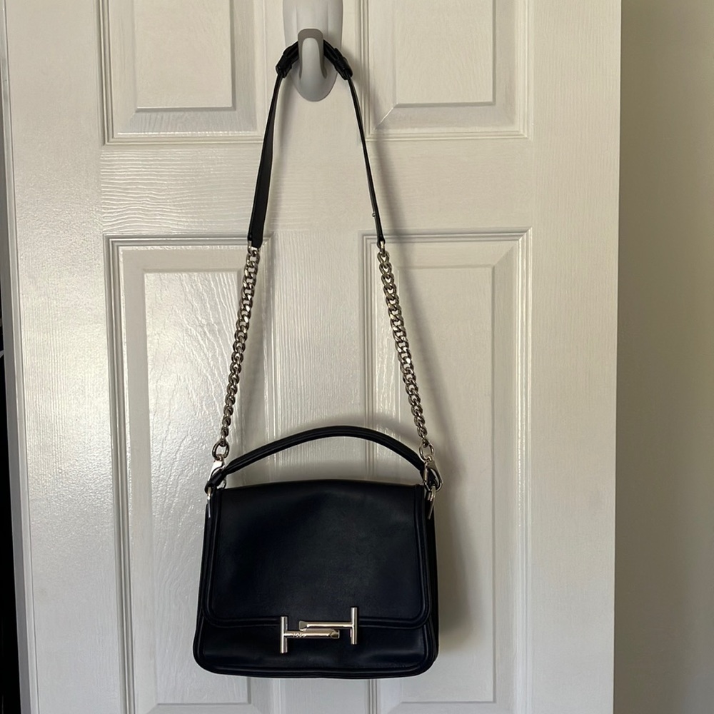 Tod’s Double T Handbag Navy Leather and Silver Hardware